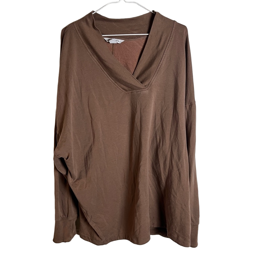 Athleta Clarity V Neck Pullover Sweatshirt Womens 2X Plus Brown Cozy Loungewear